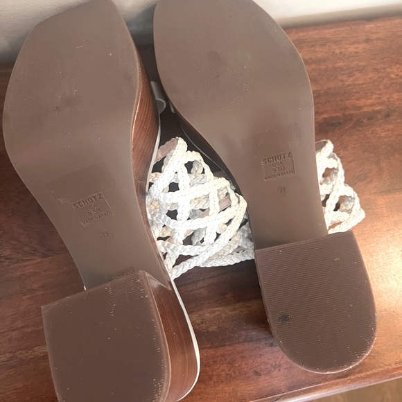 Schultz Shoes Wooden Wedge Platform Sandals in White Leather. Size 9.5 - Picture 5 of 7